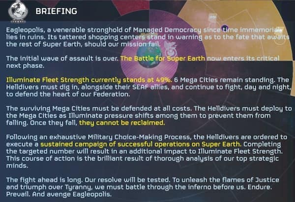 The briefing for the latest Major Order.