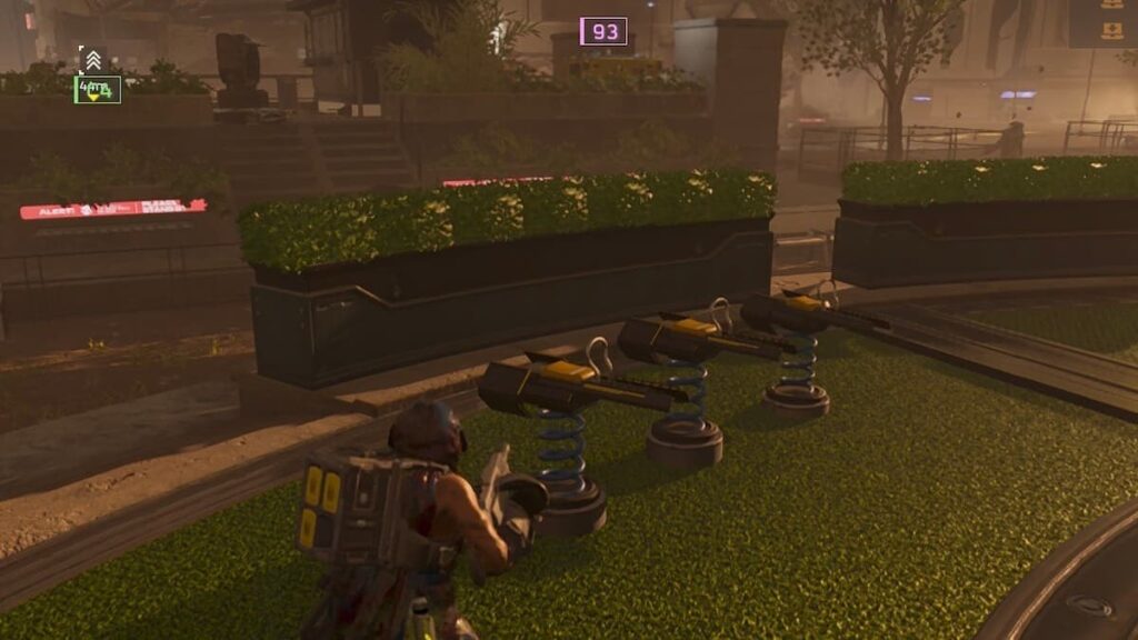 Helldivers 2 player looking at mini Super Destroyers details on a playground.