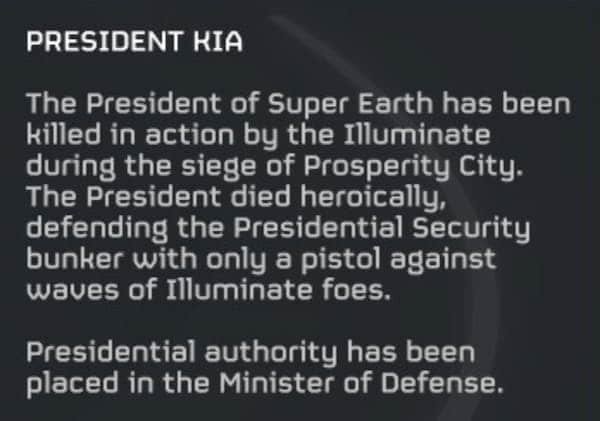 The president of Super Earth was killed in action in Helldivers 2.