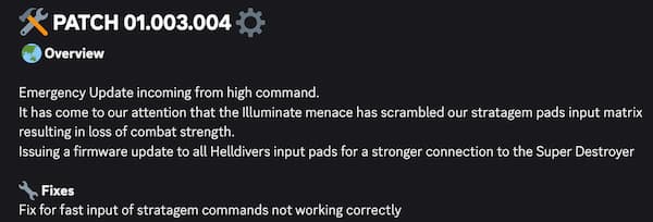 A hotfix for Helldivers 2.