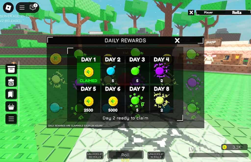 Daily Rewards in Huzz RNG.