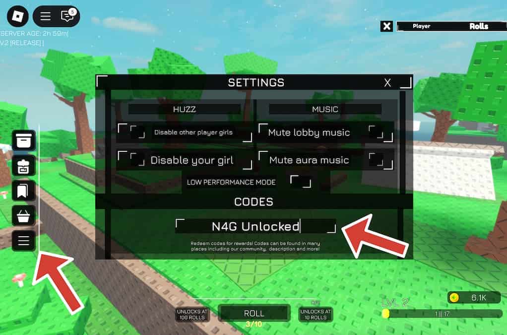 How to claim codes in Huzz RNG.