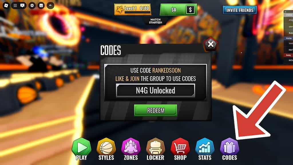 Basketball Zero codes window