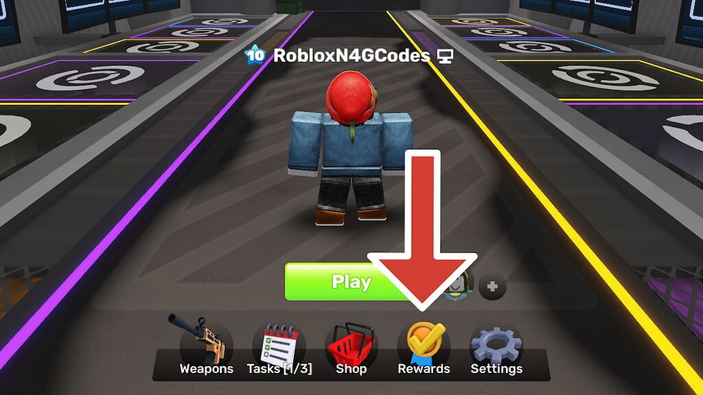 Roblox Rivals red arrow pointing to the Rewards button