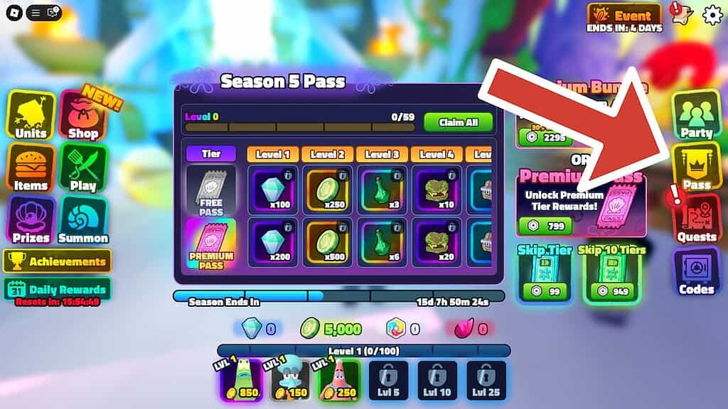 SpongeBob Tower Defense Season Pass screen