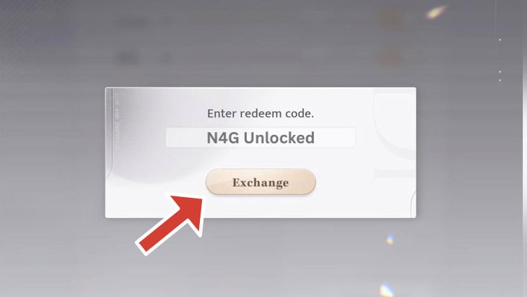 Love and Deepspace the redeem code window and text box, with a red arrow pointing to the Exchange button.