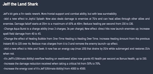Patch notes for the rework of Jeff the Land Shark in Marvel Rivals.