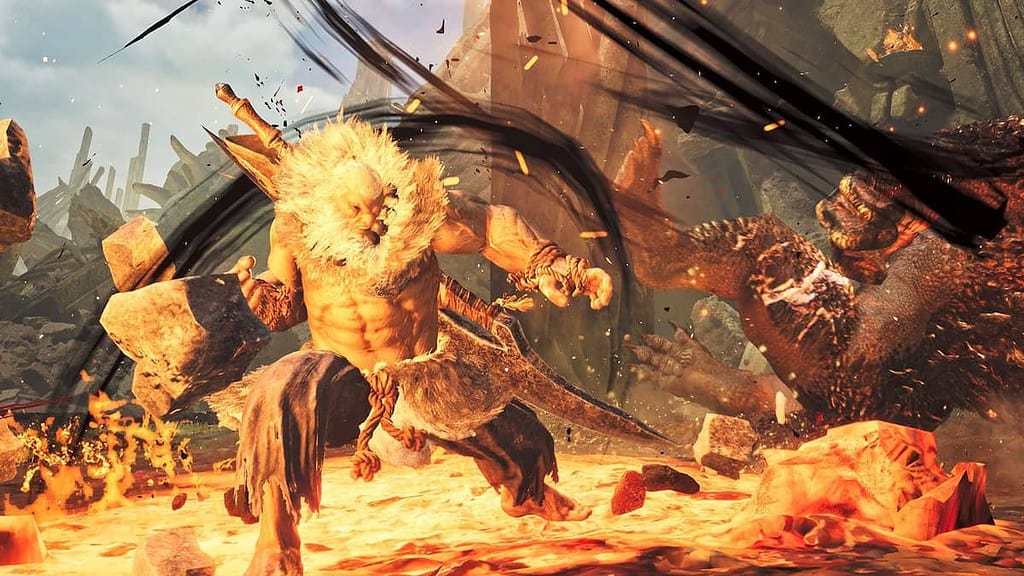 A fight in the Monster Hunter Wilds x Street Fighter collab.