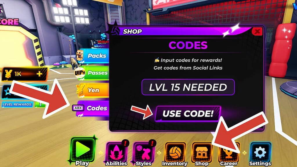 How to redeem codes in Volleyball Legends.