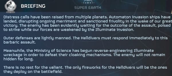 The briefing for the latest Major Order in Helldivers 2.