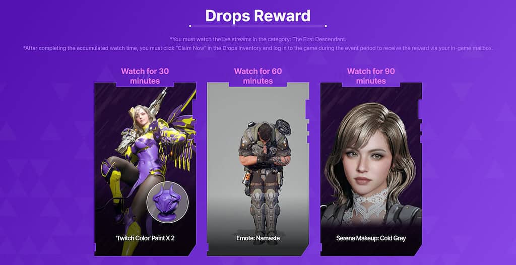 The First Descendant image of the new batch of Twitch Drops, for June