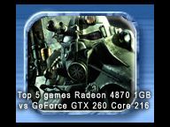 Six Top 10 games with Radeon 4870 1 GB & GeForce GTX 260 Core 216
