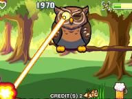 The Flying Hamster fights laser-shooting owls in a race for beer, on PSP