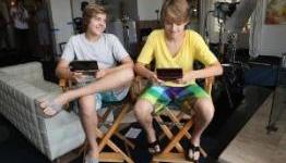 Dylan and Cole Sprouse filming a new Pokémon commercial