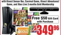 $50 off Xbox 360 Kinect bundle with $50 gift card this week at Fry’s