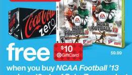 Xbox 360 consoles on sale, gift card with NCAA Football 13 at Target this week