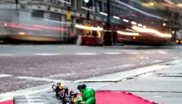 LEGO Marvel Super Heroes Pose on Mini Walk of Fame Outside Hamleys, London