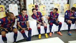 Lionel Messi and Neymar and other Barcelona stars play FIFA 15 at La Masia