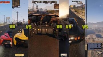 5 SUPERCARS vs. LAKE – GTA V Battle of Mods #3