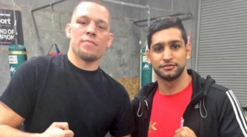 Nate Diaz tunes up on his boxing skills with Amir Khan and Andre Ward