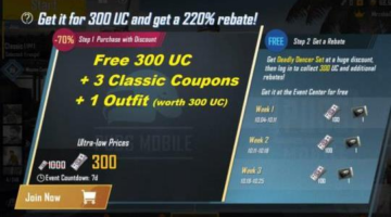 PUBG Mobile Free 300 UC And 3 Classic Crate Coupons – 220% Rebate Event