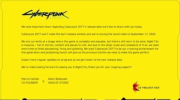 Cyberpunk 2077 delayed till September 21, 2020