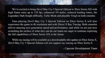 Devil May Cry 5: Special Edition Will Not Support Ray Tracing on Xbox Series S