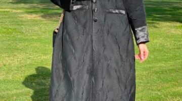 Textured Black Abaya with Pockets and Collar – Buy Abaya in dubai