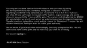 BLUE BOX Game Studios responds to cancellation rumors