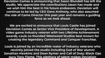 Deviation Games: An update on our studio leadership