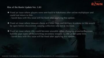 Rise of the Ronin Ver. 1.03 Patch has been released