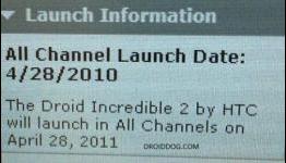 Verizon HTC Droid Incredible 2 expected to be released on April 28; Internal Document leaked