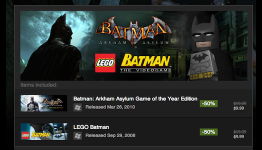 Steam Sales: Arkham City (20%), Arkham Asylum (50%) and Lego Batman (50%)