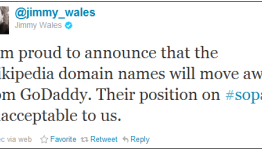 No, Wikipedia has not forgiven GoDaddy for backing SOPA
