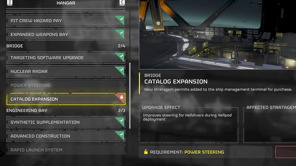 Helldivers 2 image of the Ship Modules screen