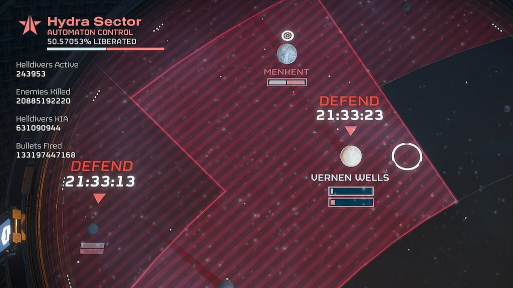 Helldivers 2 screenshot of invaded planets for the Major order