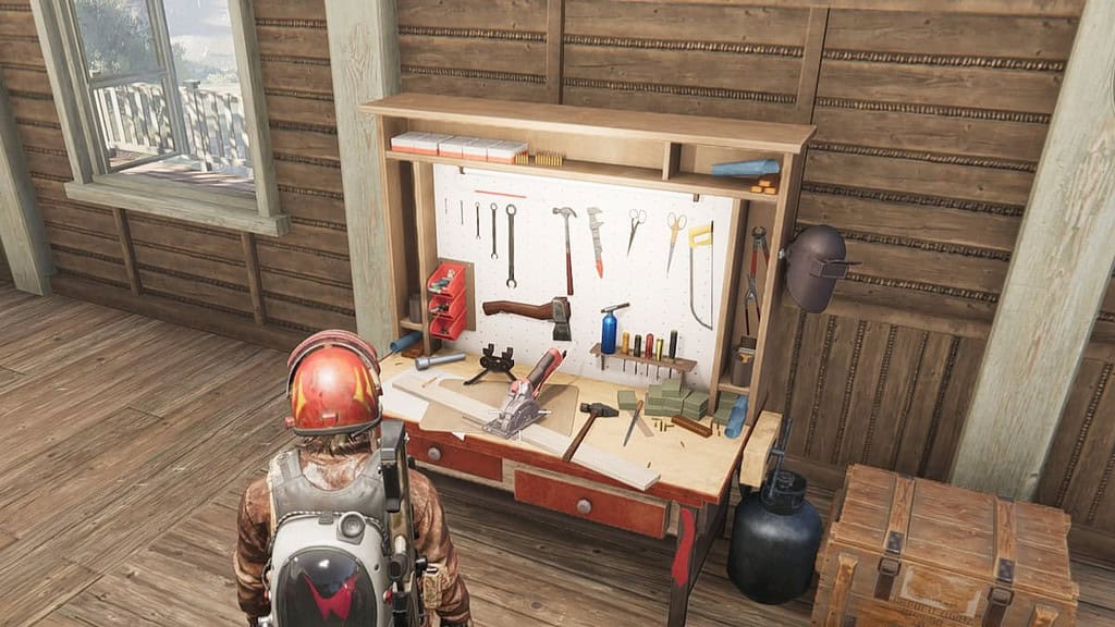 Once Human player in front of a workbench