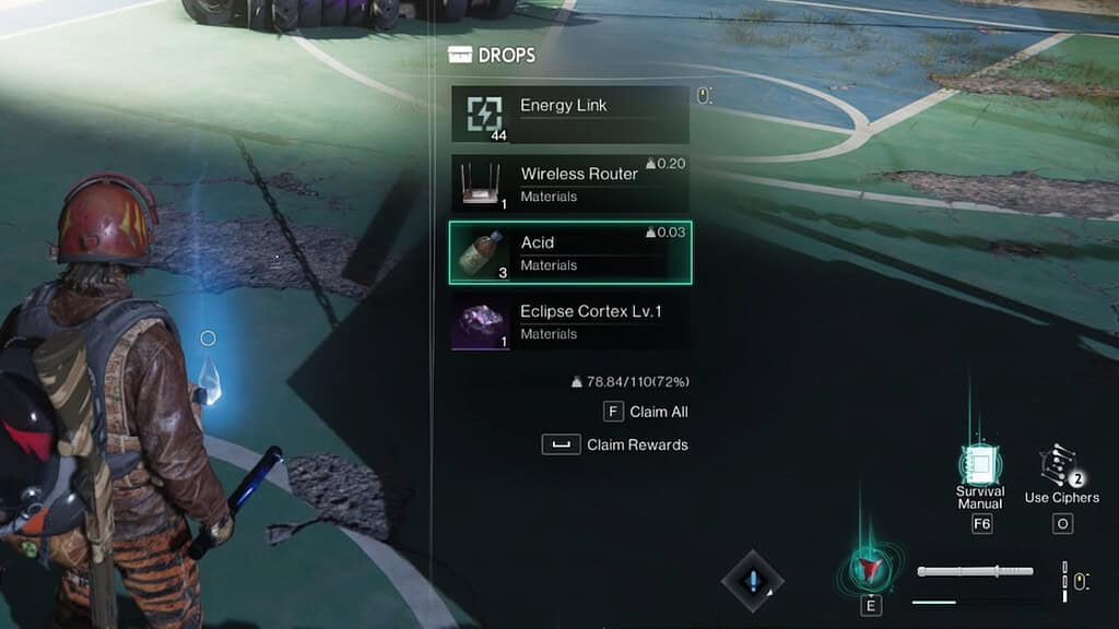 Once Human monster loot drop with Acid highlighted