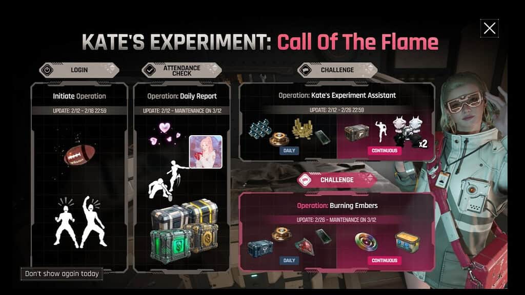 The First Descendant Dr. Kate's Event showing various rewards