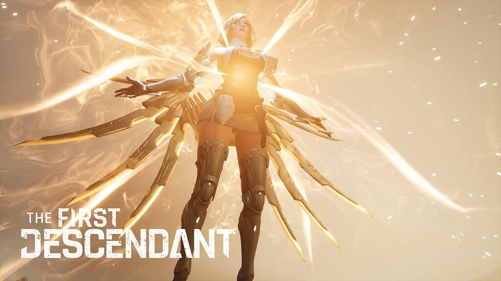 The First Descendant image of Serena, glowing, with wing outstretched