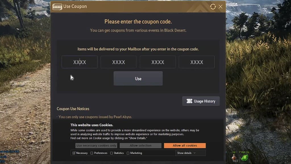 Black Desert Online codes redemption page