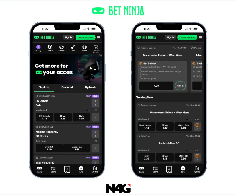Twin smartphones displaying the Bet Ninja website interface, highlighting not betstop casinos for Australian players