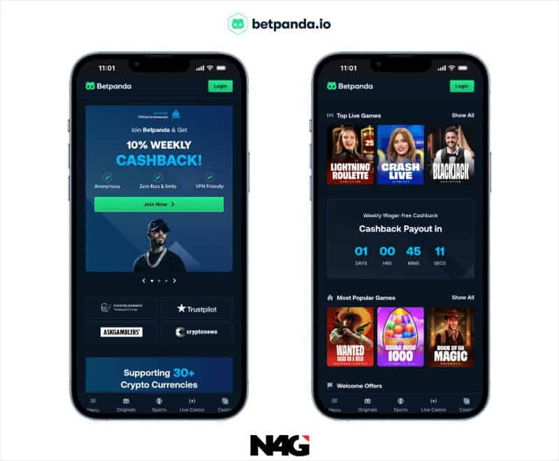 Imagine of Betpanda crypto casino on a mobile device.