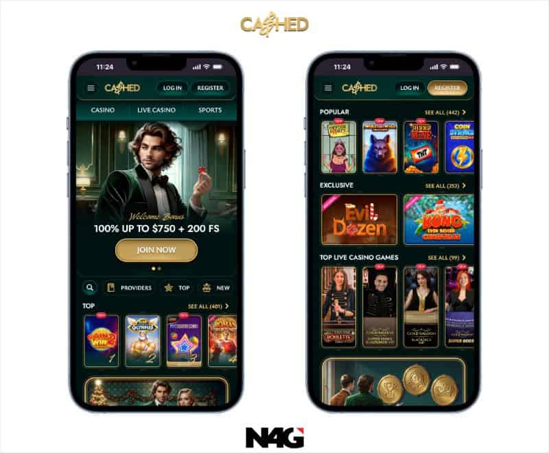 Image of the Cashed casino app on a mobile device