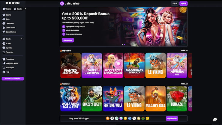 The CoinCasino homepage