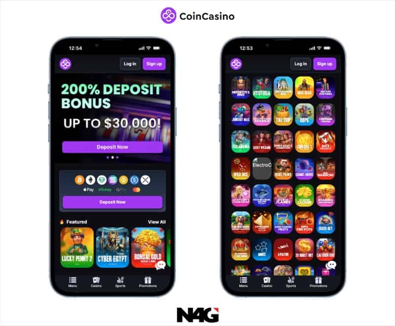 An image of the CoinCasino online casino South Africa mobile app