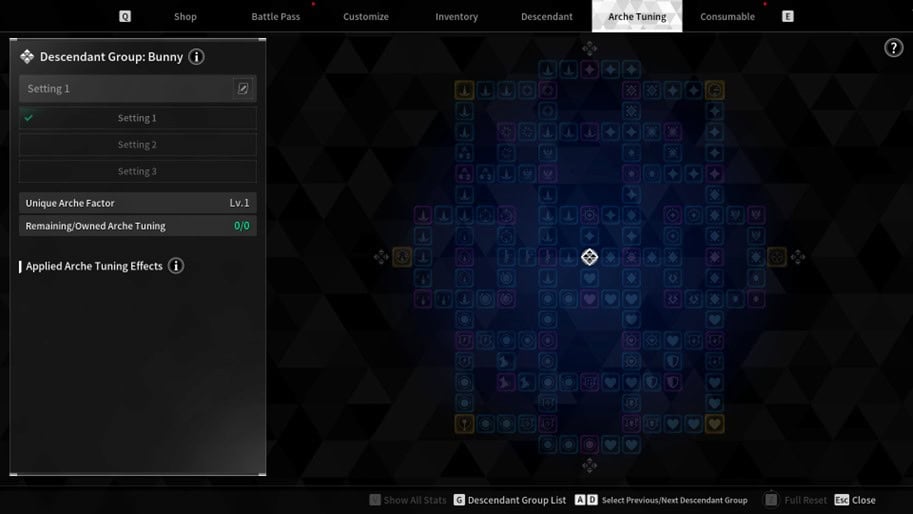 The First Descendant Arche Tuning screen