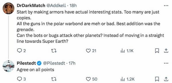 Helldivers 2 CCO Pilestedt replies to a fan