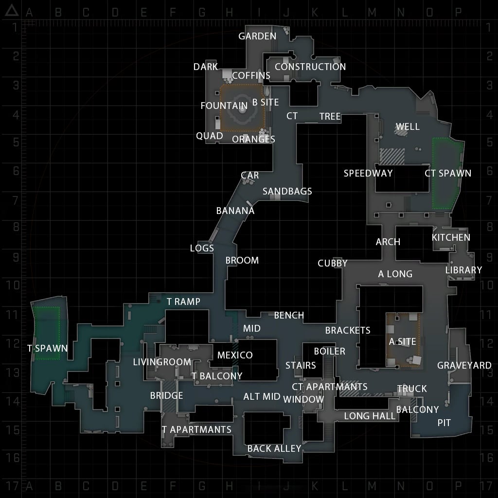 Image of a layout of map Inferno in CS2