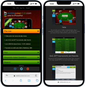 Мобильные страницы покер-рума Mobile Poker Club